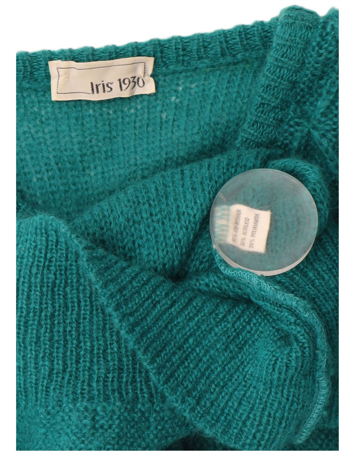 VINTAGE Pull Cardigan Femme UK 14 Grand Mohair Vert