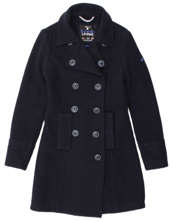 Superdry Manteau Double Boutonnage Femme UK 6 XS Bleu Marine Laine
