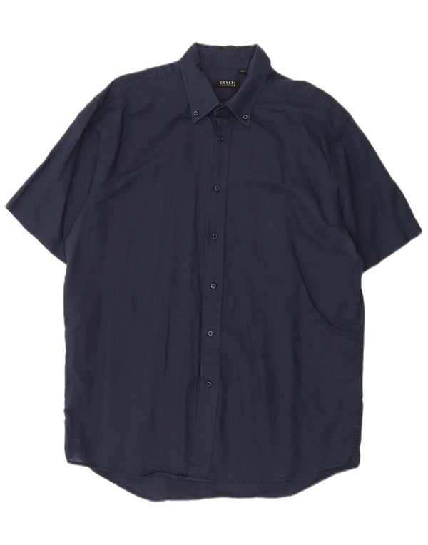 Coveri Chemise à manches courtes pour homme Taille 43/44 XL Bleu marine Lin