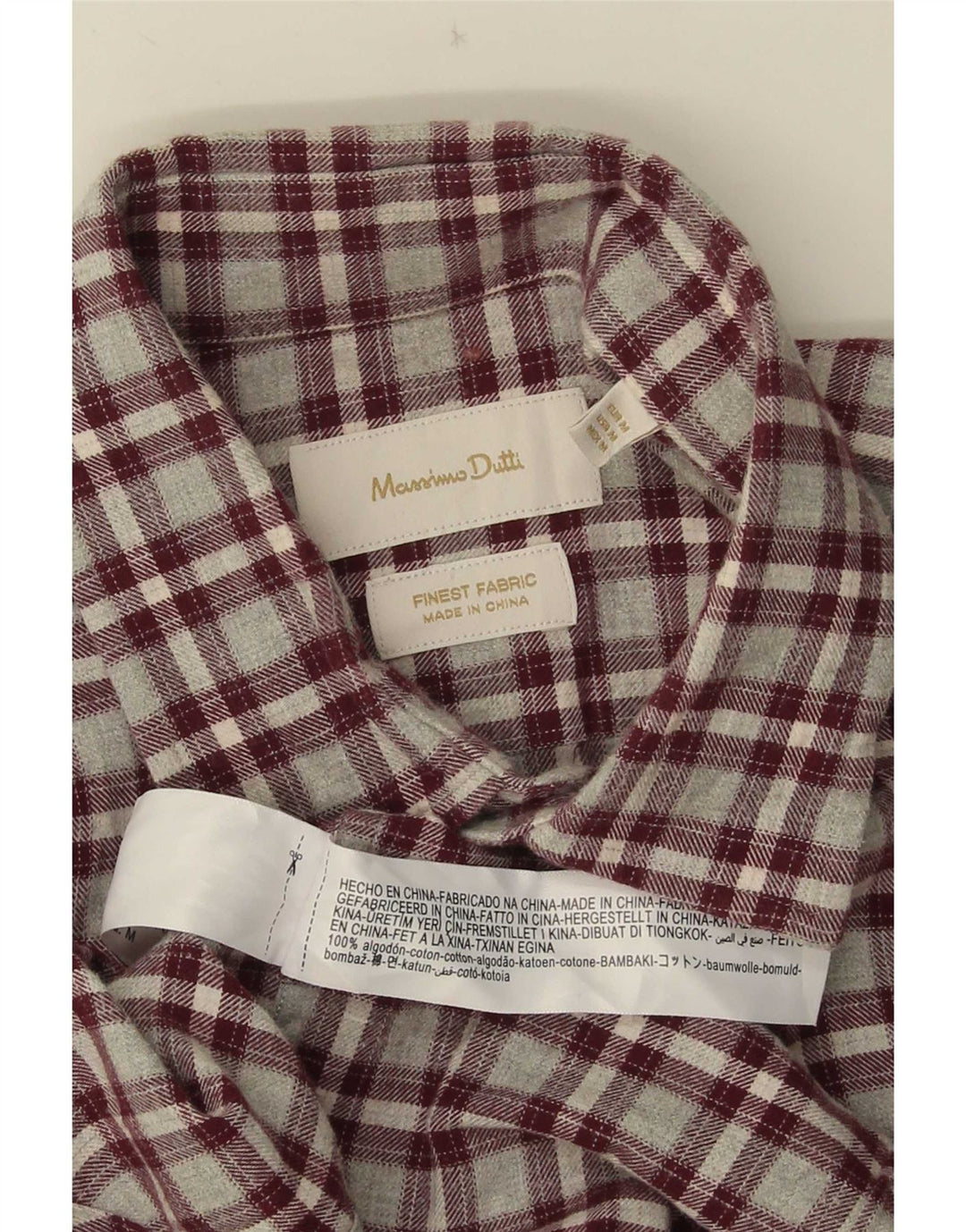Massimo Dutti Chemise en flanelle pour homme en coton à carreaux bordeaux moyen