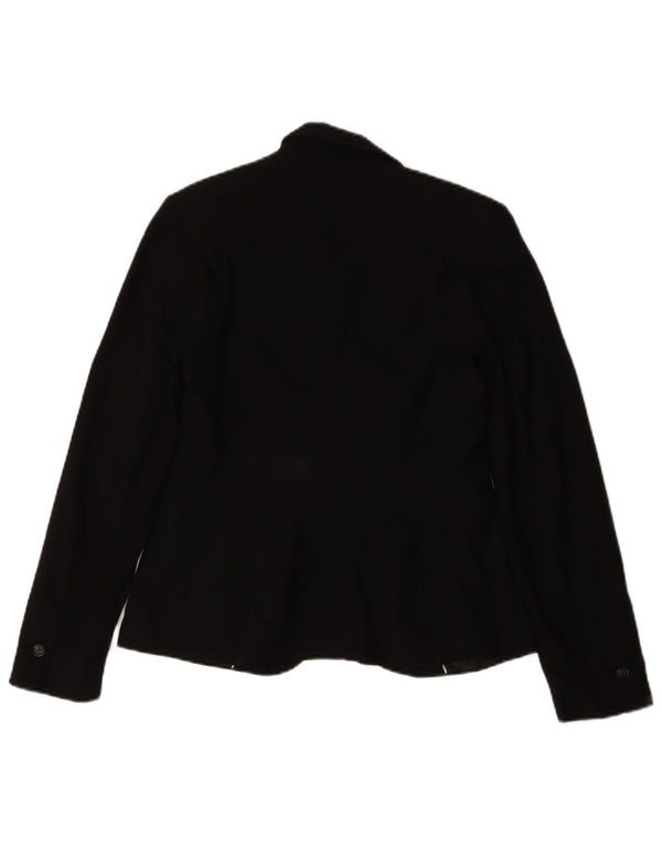 Zara Femme 1 Bouton Blazer Veste UK 36 Petit Noir Polyester