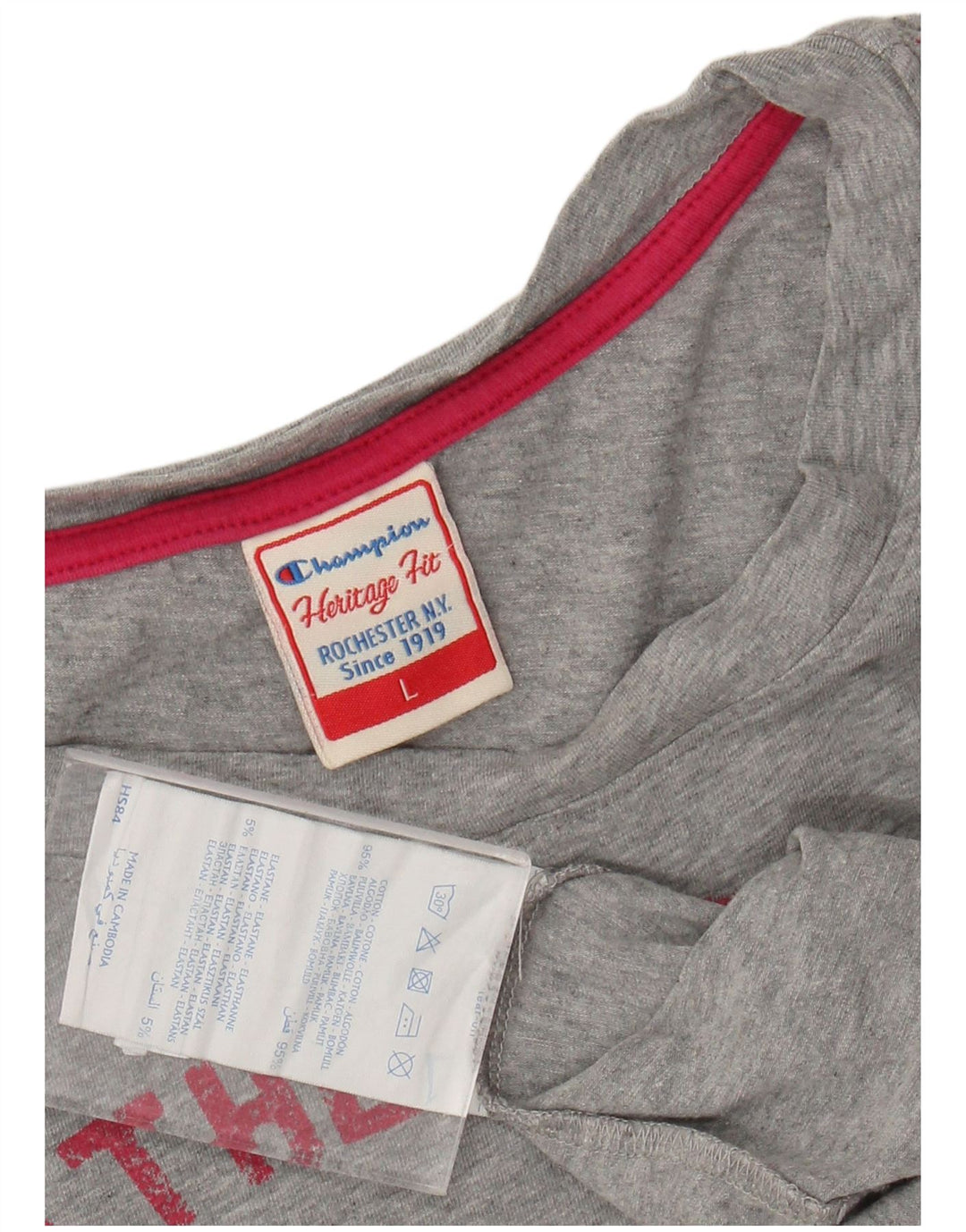 CHAMPION Haut graphique Heritage Fit à manches 3/4 pour femme UK 16 Large Gris