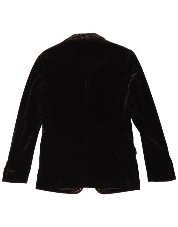 vintage Homme 1 Bouton Velours Blazer Veste Taille 48 Moyen Noir