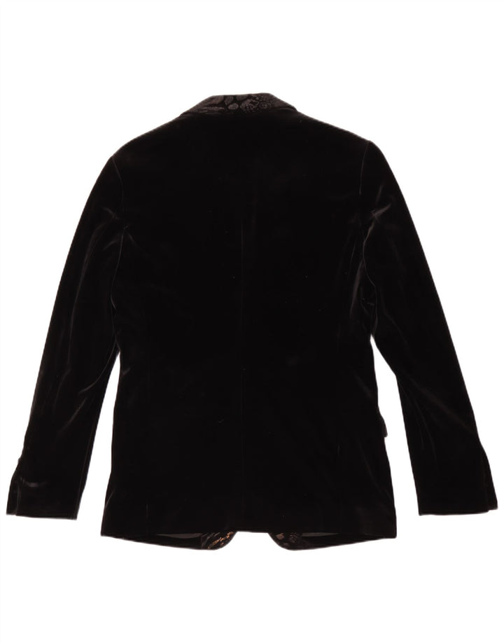 vintage Homme 1 Bouton Velours Blazer Veste Taille 48 Moyen Noir