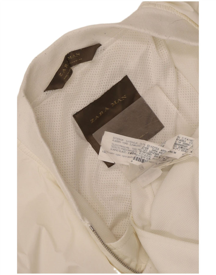 Zara Bomber Jacket Homme UK 38 Medium Blanc Nylon