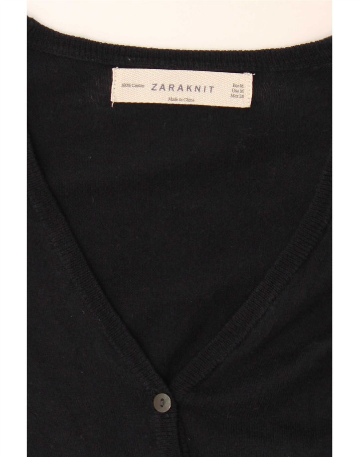 Zara Femme Cardigan Pull UK 12 Moyen Bleu Marine Coton