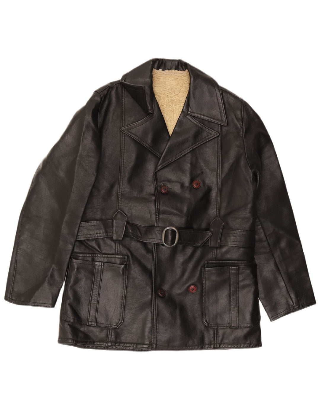 veste en cuir double boutonnage vintage pour homme UK 36 Petit cuir noir