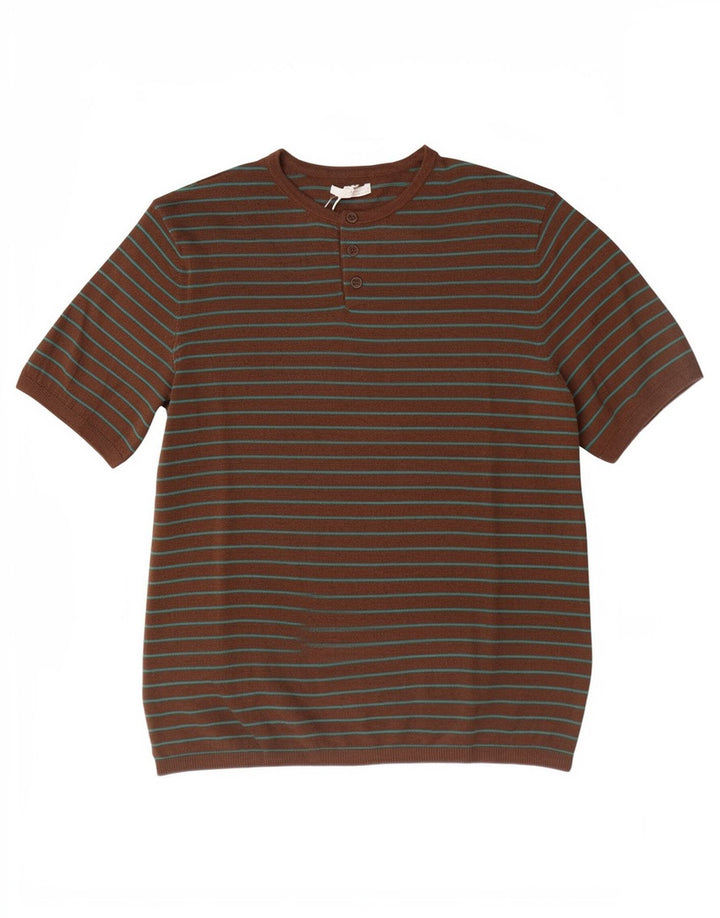Zara Homme T-Shirt Top Coton Rayé Marron Moyen