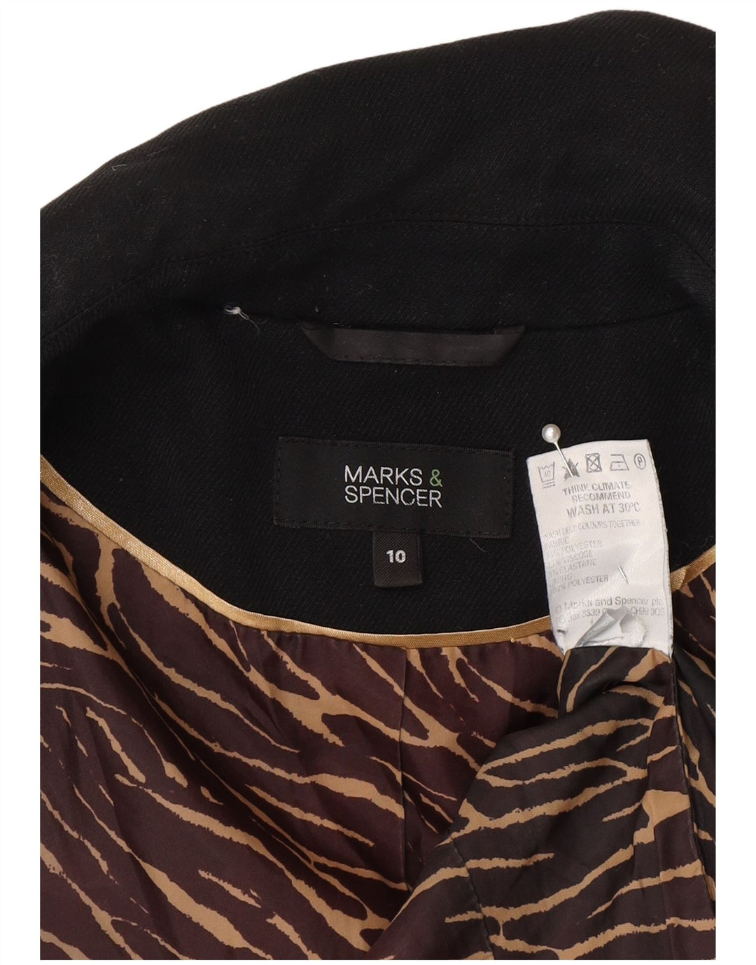 Marks & Spencer Veste blazer à 1 bouton pour femme UK 10 Small Noir Polyester