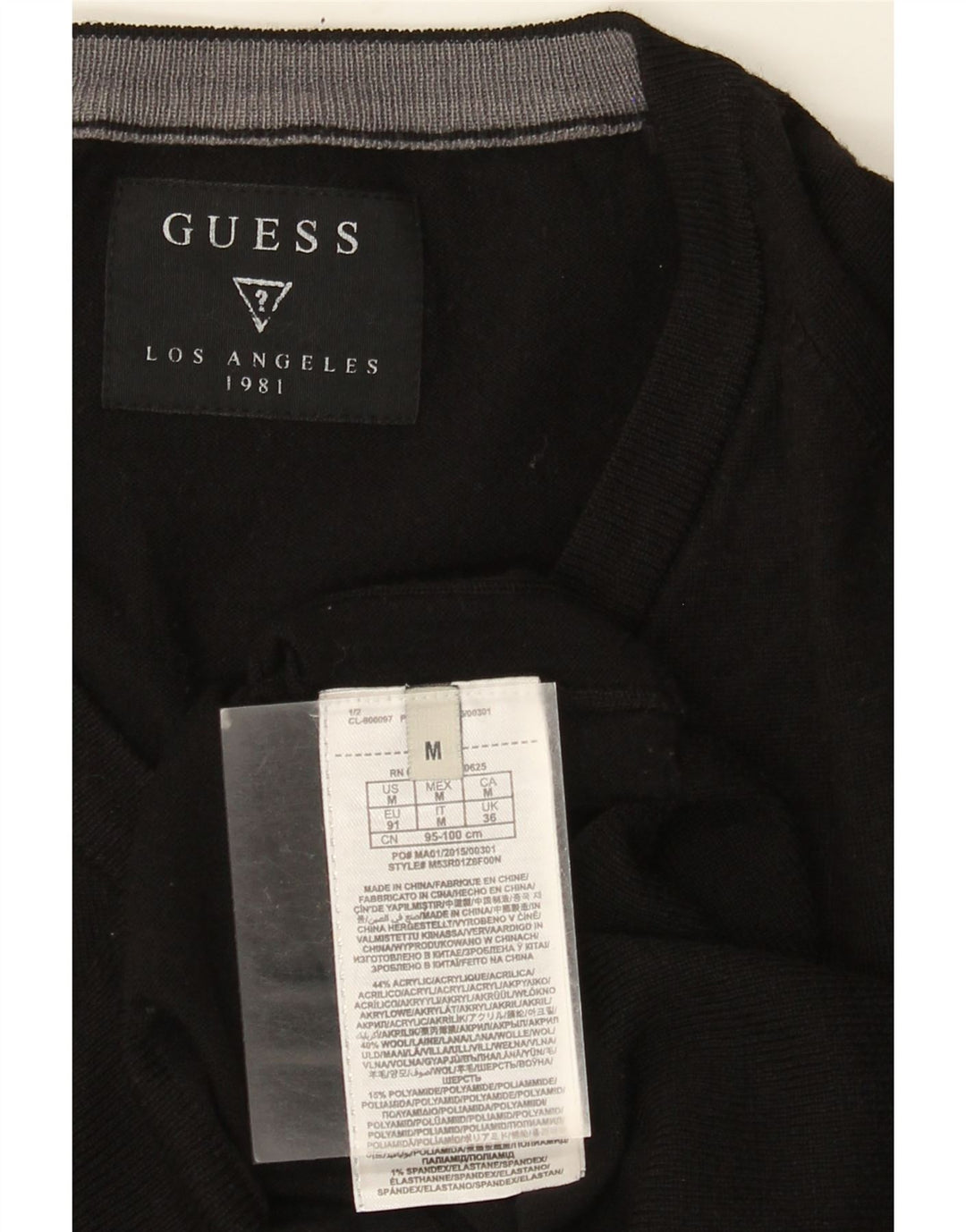 GUESS Pull Col V Homme Acrylique Noir Moyen