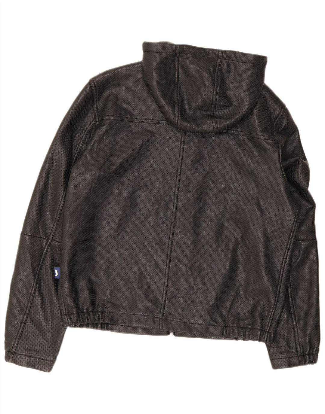 Gas Veste bomber à capuche en cuir pour homme UK 36 Petit Noir