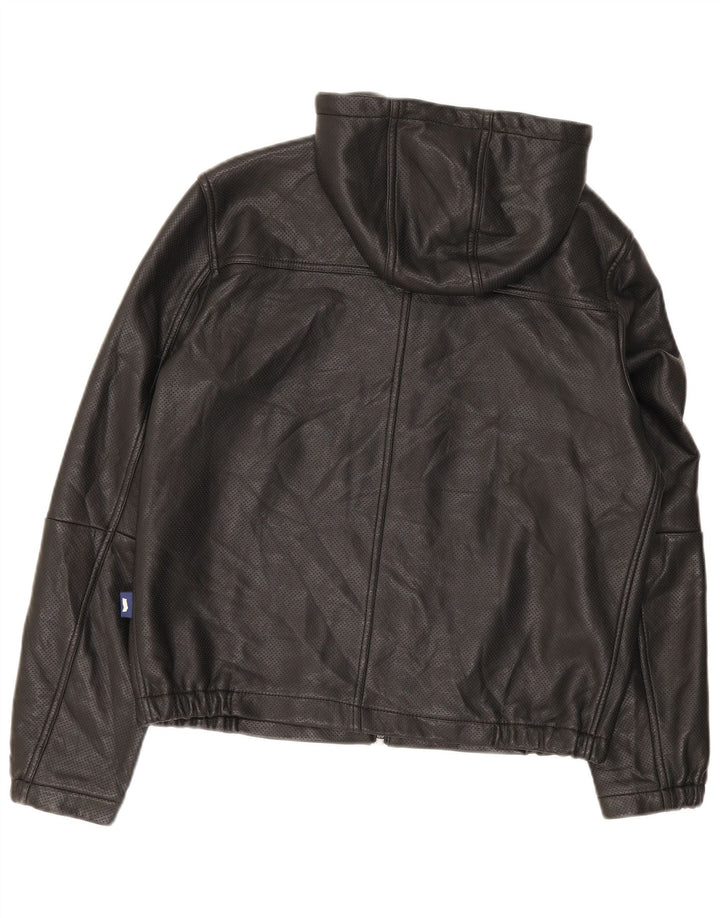 Gas Veste bomber à capuche en cuir pour homme UK 36 Petit Noir