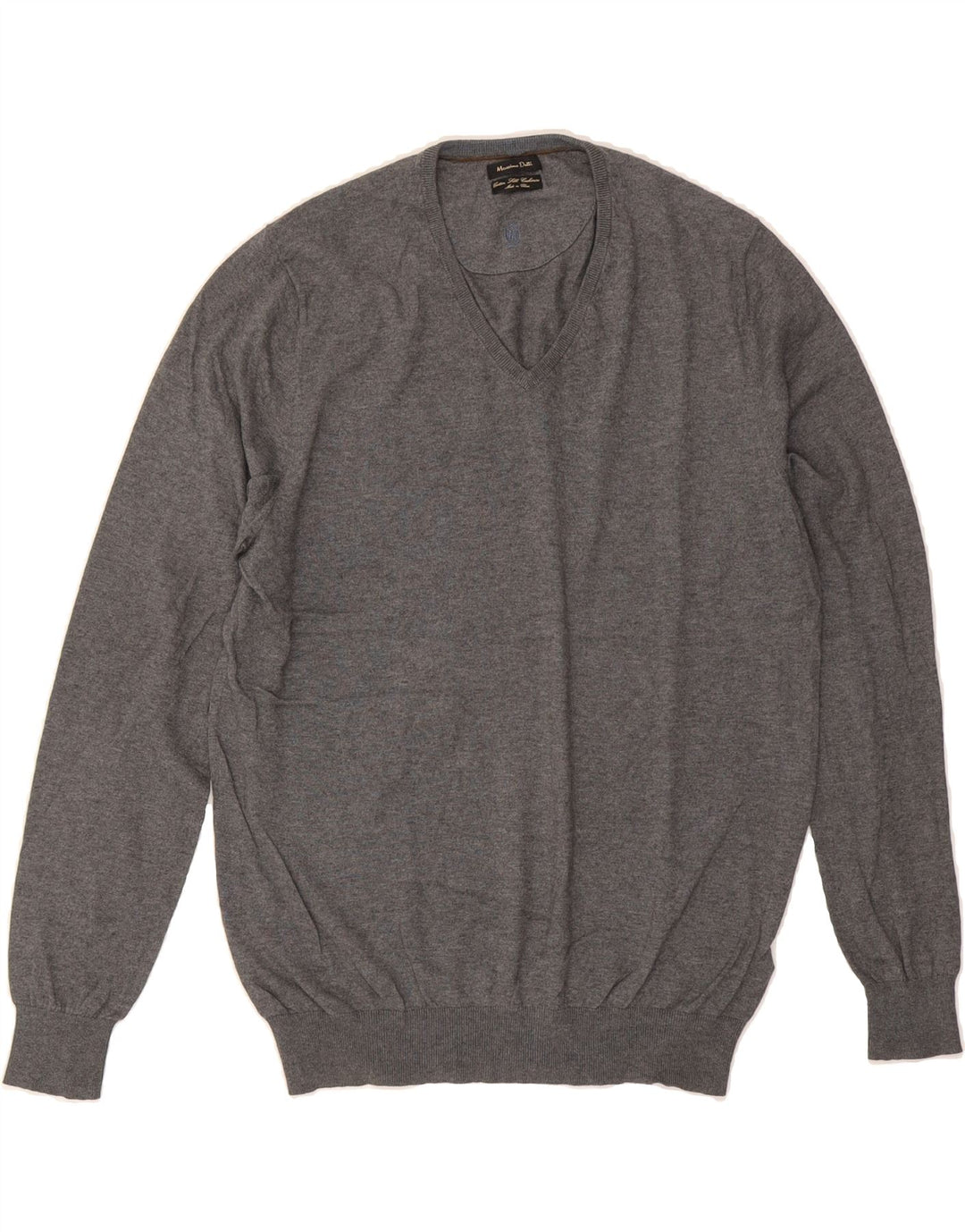 MASSIMO DUTTI Mens V-Neck Jumper Sweater Medium Grey Cotton Vintage Massimo Dutti and Second-Hand Massimo Dutti from Messina Hembry 