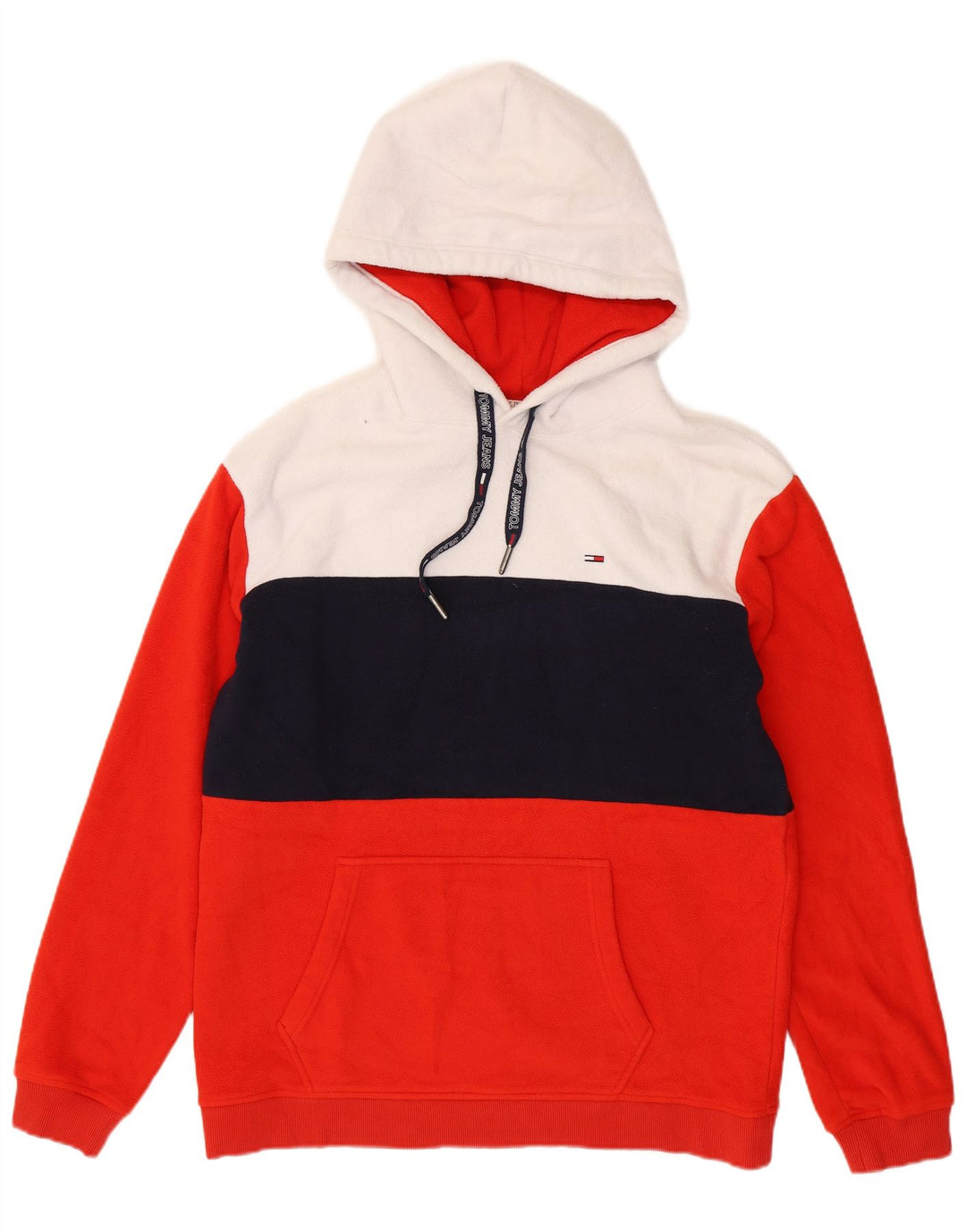 TOMMY HILFIGER Pull Polaire à Capuche Homme XL Rouge Colorblock Polyester