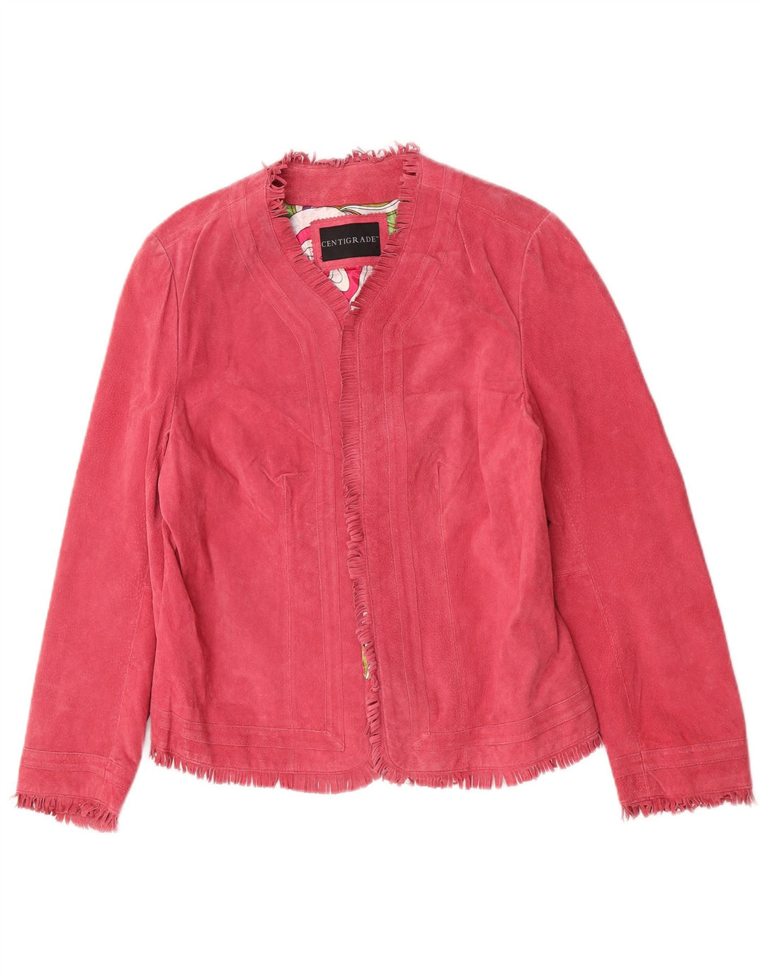 Centigrade Veste ouverte en daim pour femme Grand cuir rose