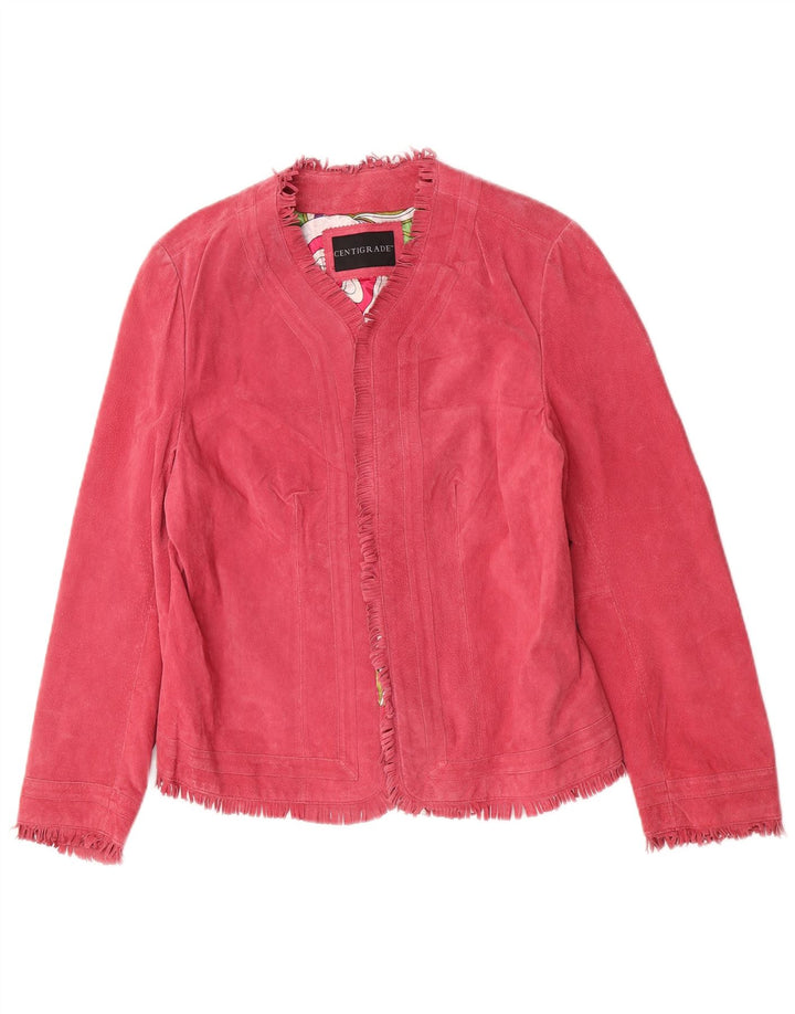 Centigrade Veste ouverte en daim pour femme Grand cuir rose