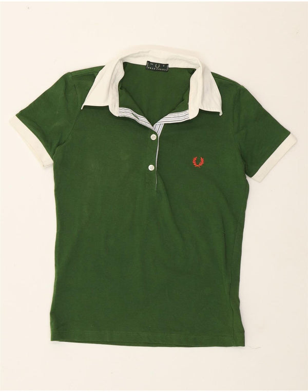 Fred Perry Polo de rugby pour femme UK 10 Petit coton colorblock vert