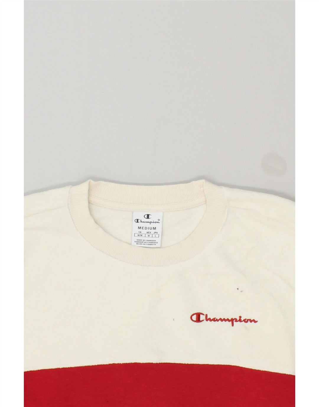 CHAMPION Womens Graphic Sweatshirt Jumper UK 14 Medium Red Colourblock Vintage Champion and Second-Hand Champion from Messina Hembry 