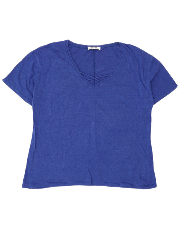 Zara Femme Trafaluc T-Shirt Oversize UK 10 Petit Bleu Coton