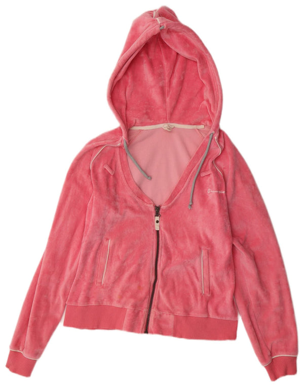 Champion Womens Crop Velour Zip Hoodie Sweater UK 14 Medium Pink Cotton