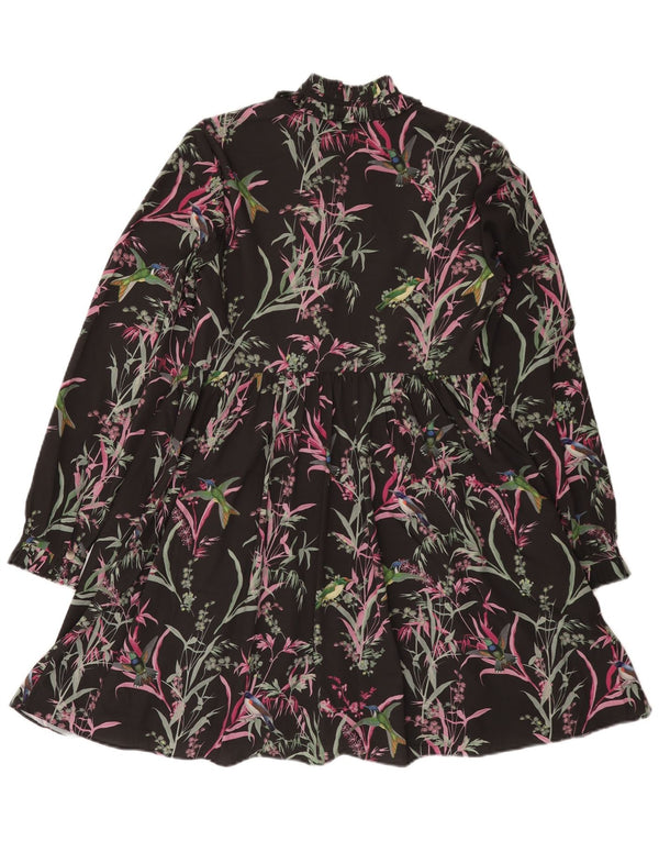 Ted Baker Robe à manches longues pour femme Taille 1 XS Noir Floral Bohème