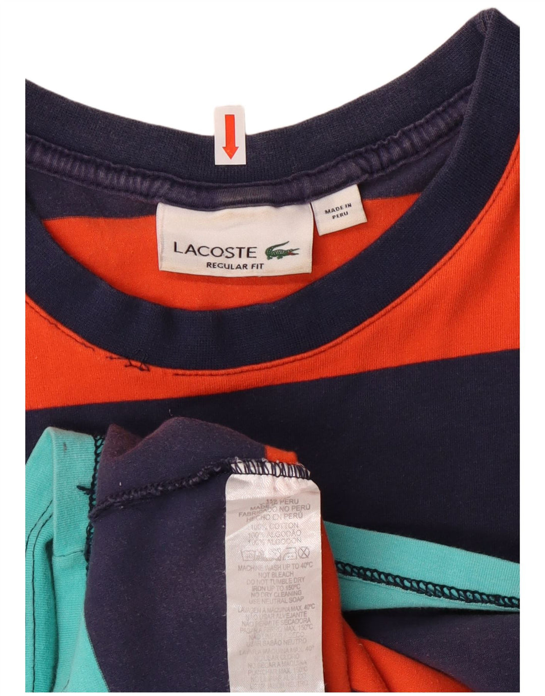 Lacoste T-shirt graphique pour femme UK 14 Medium Multicolore Rayé