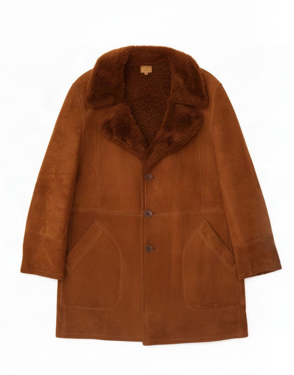 Brooklin Mens Shearling Overcoat UK 38 Medium Beige