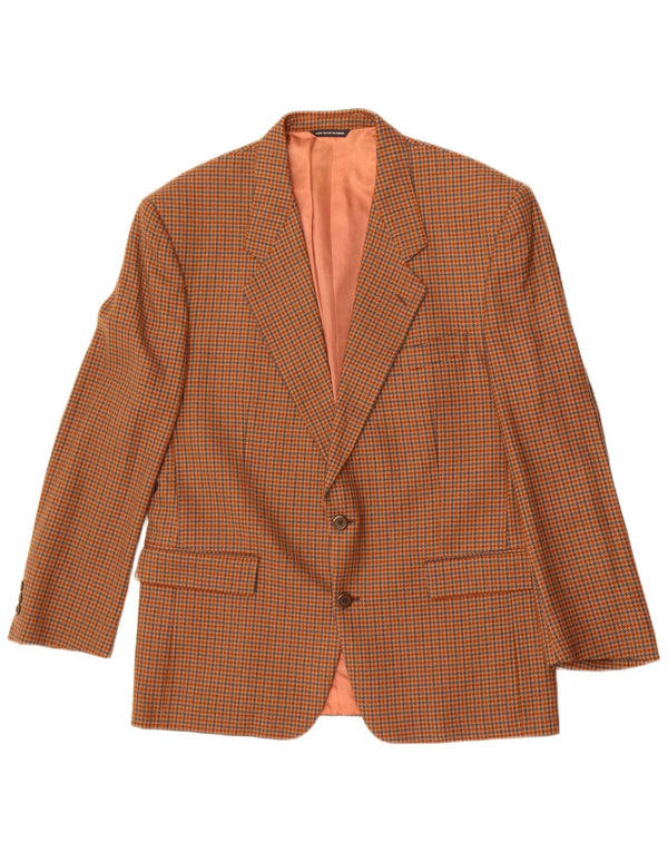 vintage Homme 2 Bouton Blazer Veste UK 38 Moyen Brun Pied-de-poule Laine