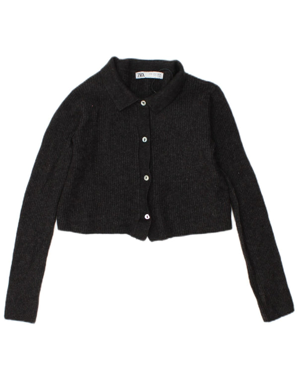 Zara Womens Crop Cardigan Sweater UK 10 Petit nylon moucheté noir