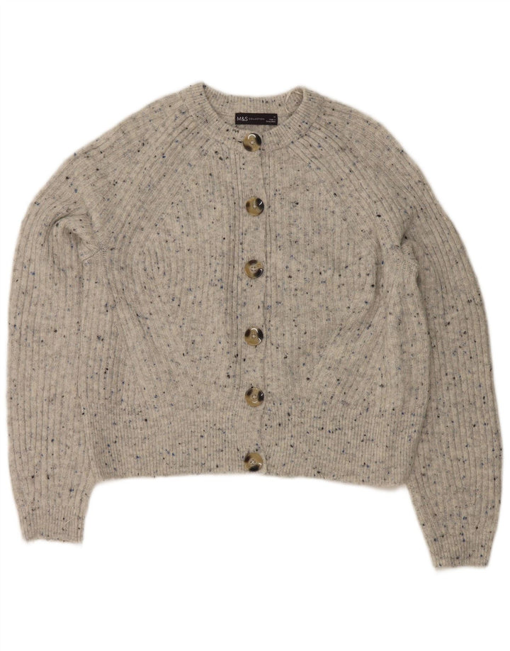 Marks & Spencer Pull cardigan court pour femme UK 14 Gris moyen moucheté