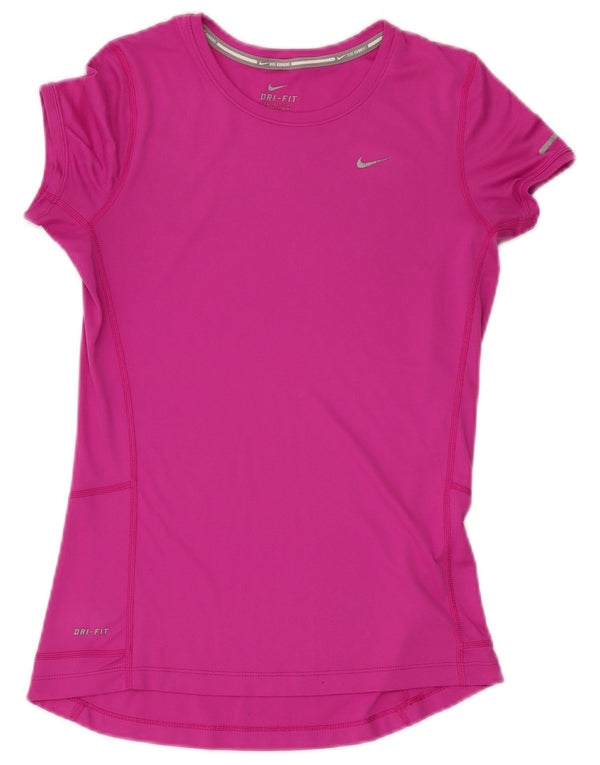 NIKE T-shirt Dri Fit pour femme UK 8 Petit Rose Polyester