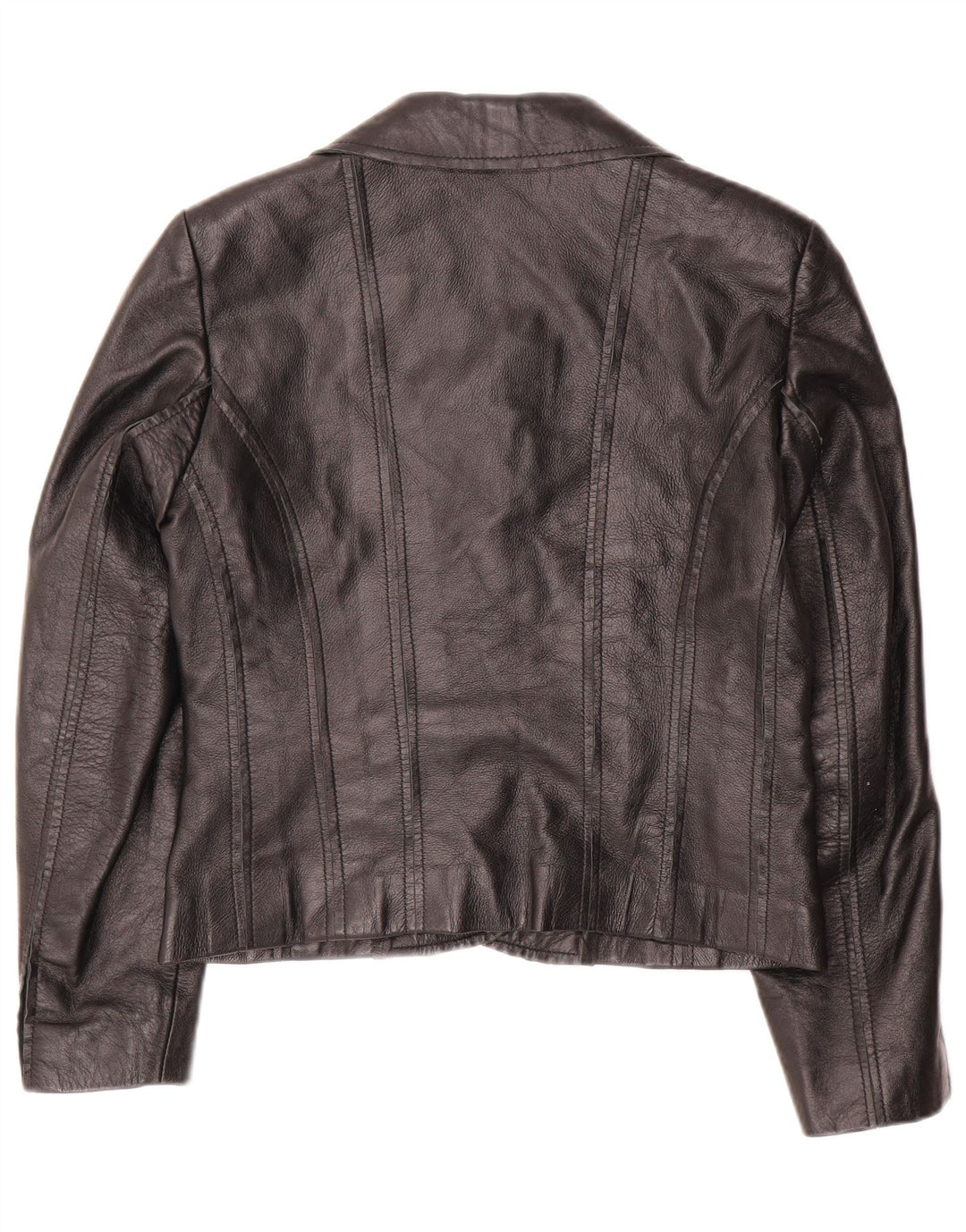 VINTAGE Veste Blazer Crop 2 Boutons Femme IT 42 Cuir Noir Moyen