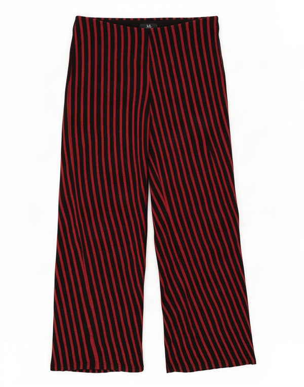 Zara Pantalon décontracté Capri à jambe large pour femme Large W30 L24 Coton rayé rouge
