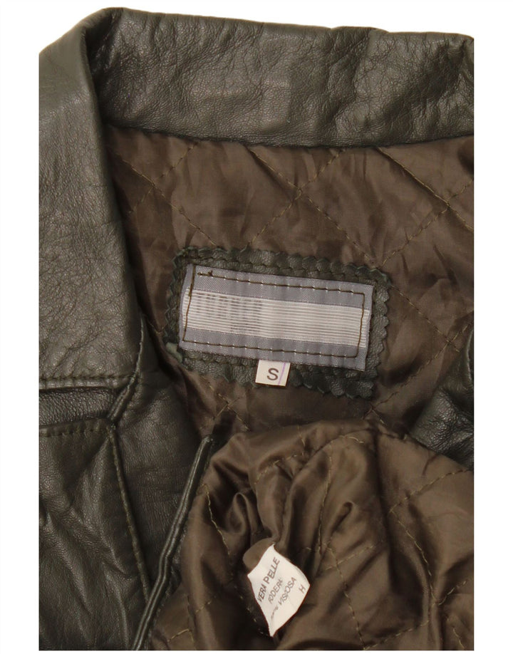 veste en cuir femme vintage UK 10 Petit cuir kaki