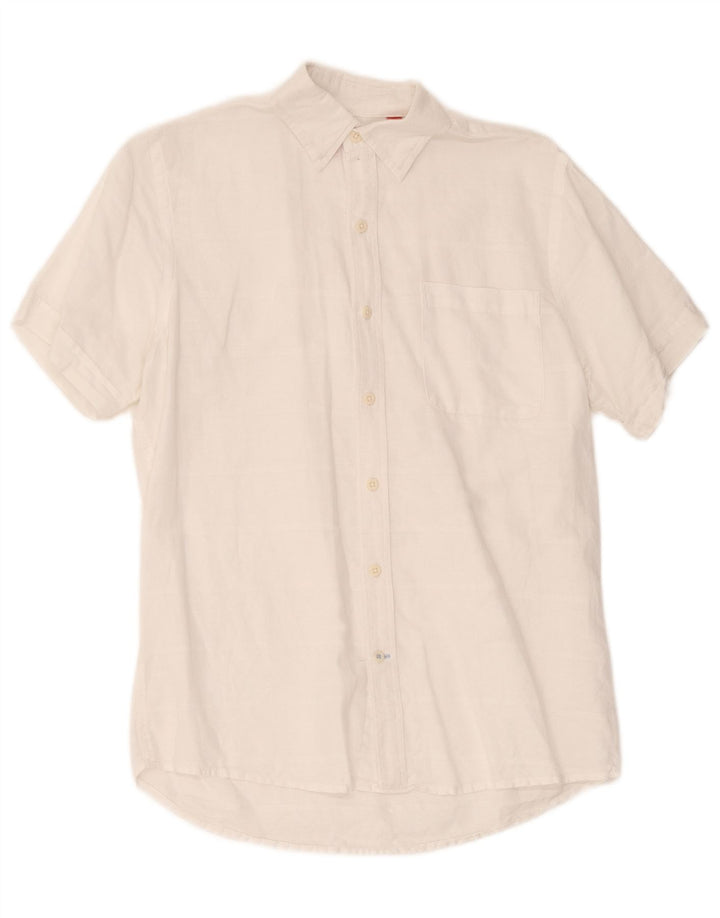 Izod Chemise à Manches Courtes Homme Lin Rayé Blanc Moyen