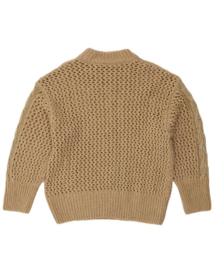 Zara Pull à col roulé au crochet pour femme UK 14 Beige moyen