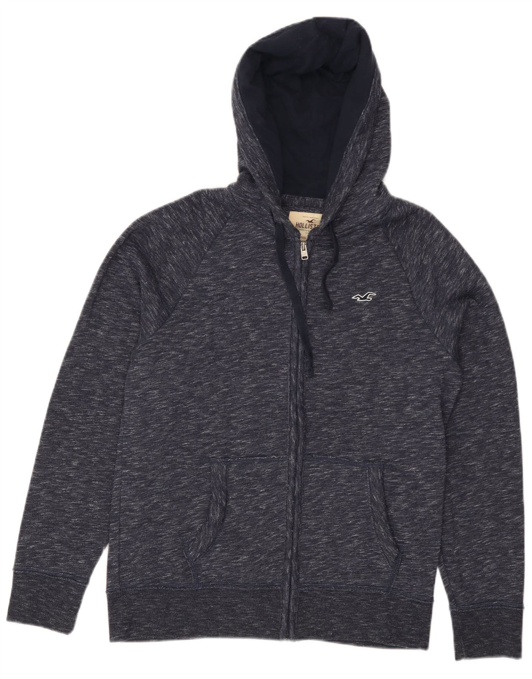 HOLLISTER Pull à capuche zippé pour homme en coton moucheté bleu marine Small