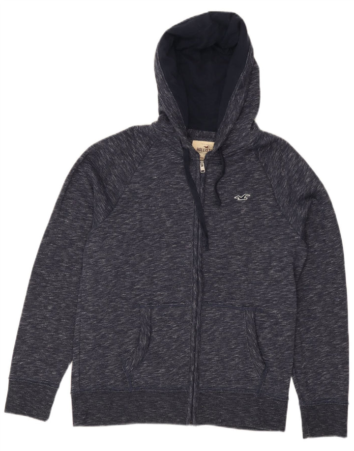 HOLLISTER Pull à capuche zippé pour homme en coton moucheté bleu marine Small