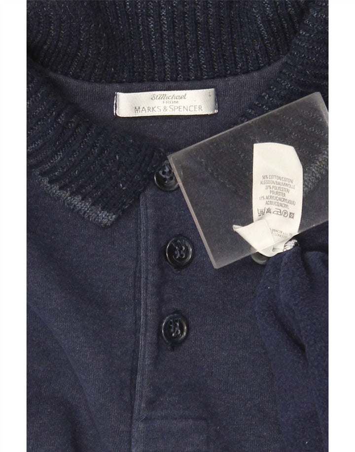 Marks & Spencer Sweat-shirt à col polo pour homme, grand, bleu marine, rayé