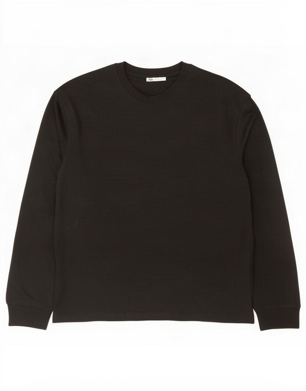 Zara Mens Top Long Sleeve Medium Black Cotton