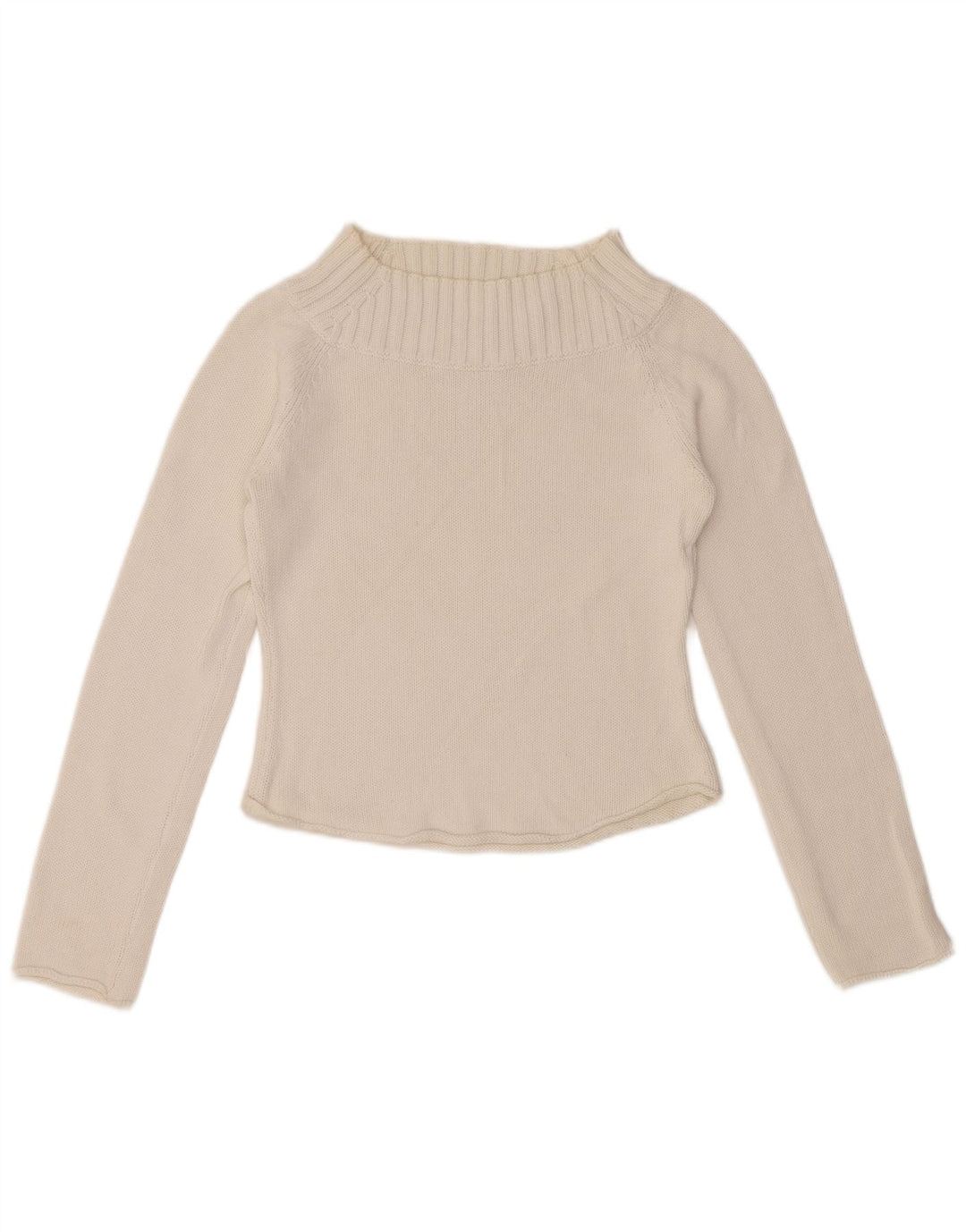 SISLEY Pull court à col roulé pour femme UK 10 Petit coton blanc