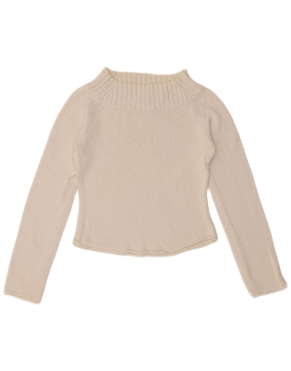 SISLEY Pull court à col roulé pour femme UK 10 Petit coton blanc