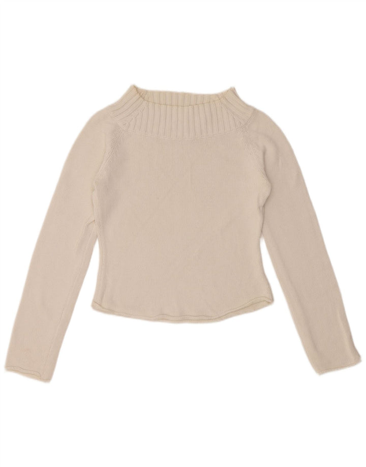 SISLEY Pull court à col roulé pour femme UK 10 Petit coton blanc