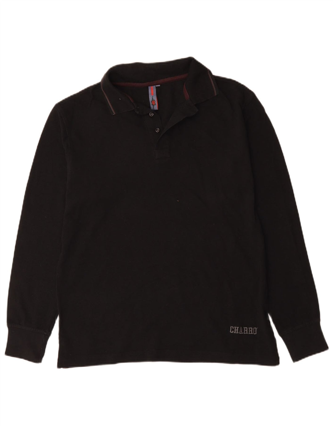 Charro Polo à manches longues pour homme en coton noir