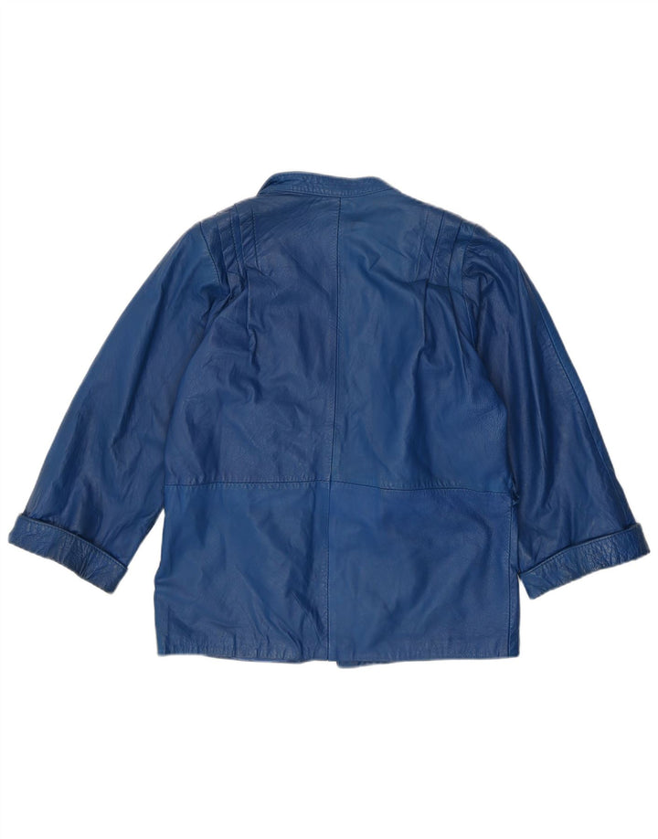 VINTAGE Womens Oversized Leather Jacket UK 10 Small  Blue