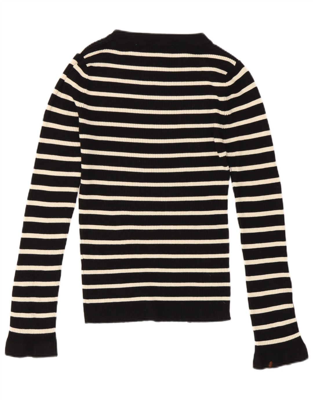 Zara Femme Top Manches Longues UK 10 Petite Viscose Rayée Noire