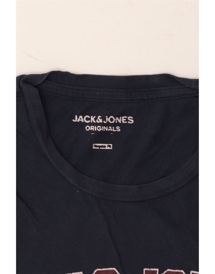 JACK & JONES Mens Graphic T-Shirt Top Medium Navy Blue Cotton Vintage Jack & Jones and Second-Hand Jack & Jones from Messina Hembry 