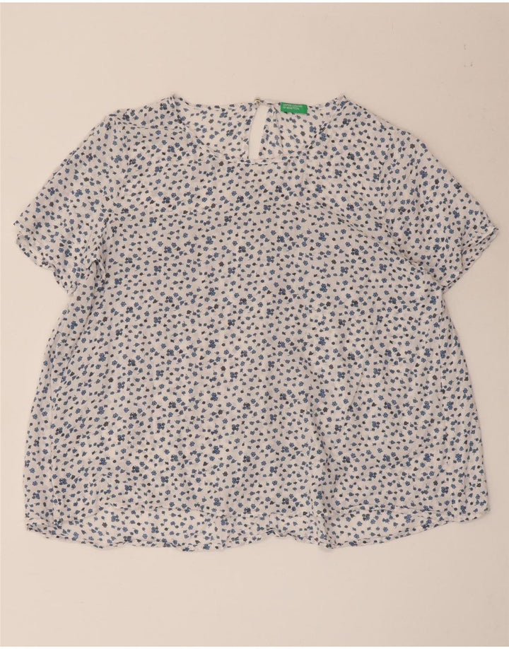 Benetton Chemisier Femme UK 44 Large Blanc Floral
