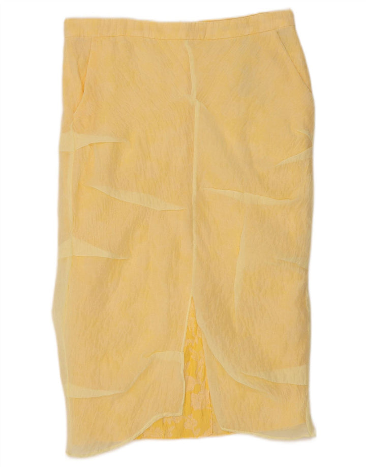 Zara Femme Jupe Midi Small W30 Jaune Polyamide