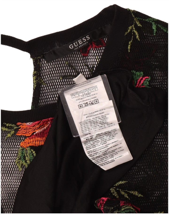 Guess Robe trapèze transparente pour femme UK 8 Petit Noir Floral Polyester